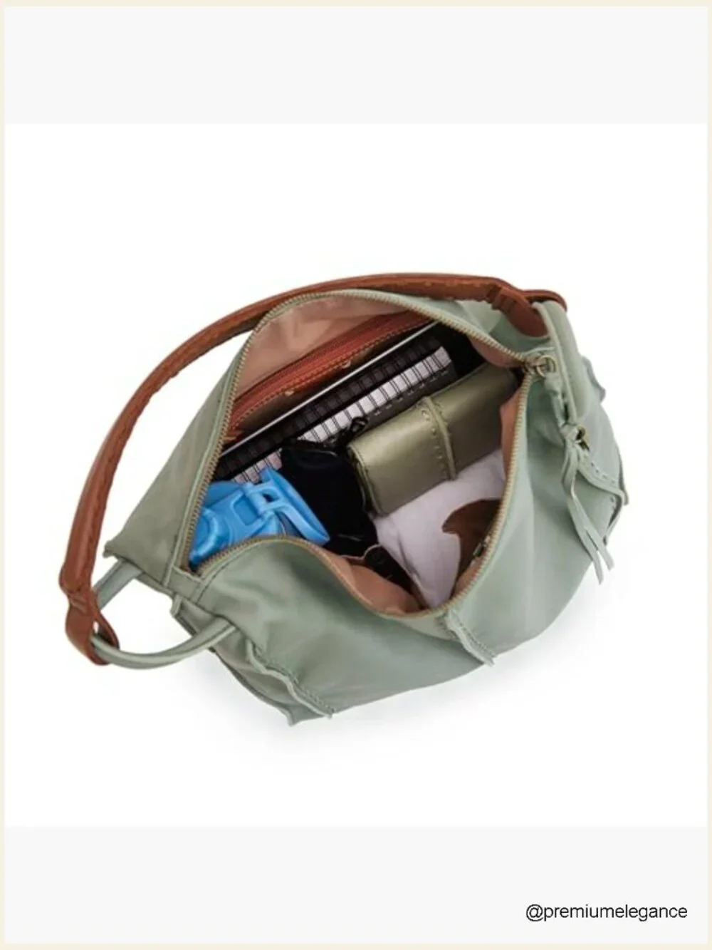 Large Hobo Bag with Zipper Pocket & Magnetic Snap - Premium Leather